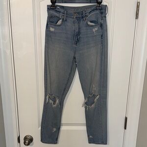 American Eagle Outfitters Women's Distressed High Rise Jeans - Light Blue